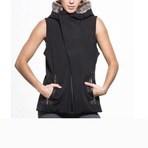 Sweaty Betty Black Hooded Vest with Fur Trim
